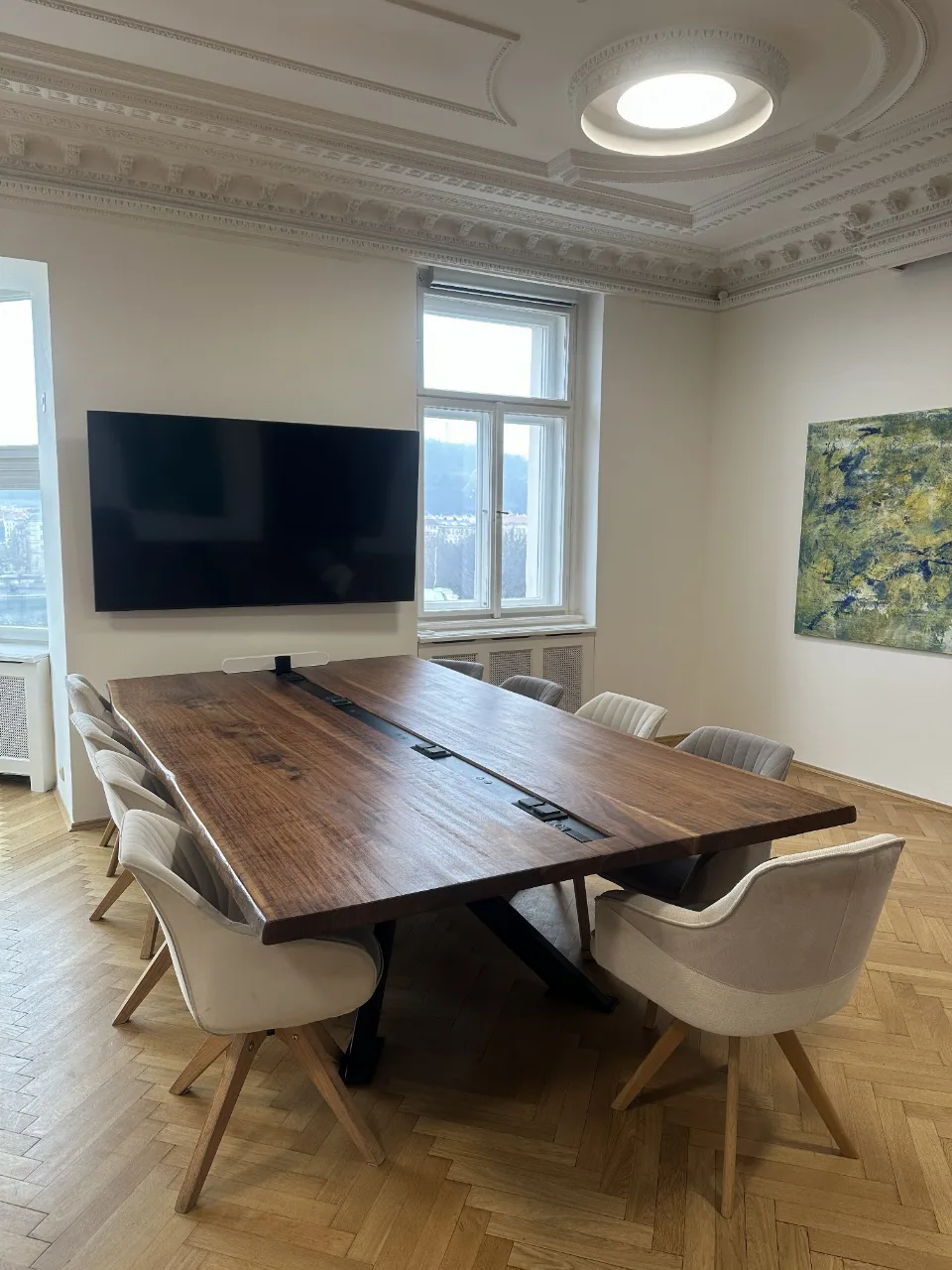 3D model: Konferenční stůl 300 – americký ořech, 300 × 150 × 75 cm, deska 5 cm
